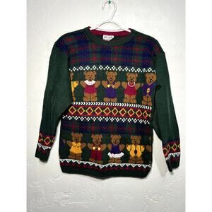 Jet set vintage teddy bear sweater girls large patchwork grandmacore grandpacore